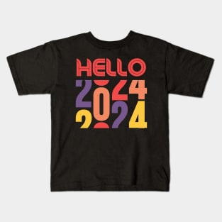 Hello 2024 Colorful Typography Kids T-Shirt